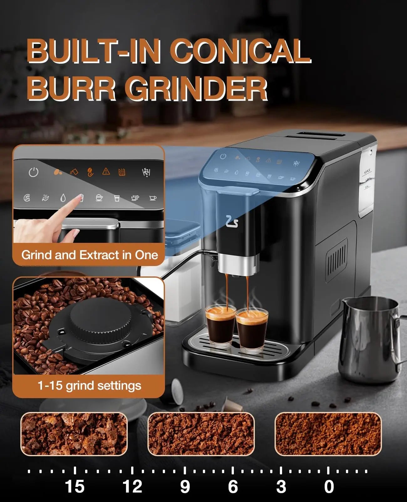 Espresso Maker With Bean Grinder