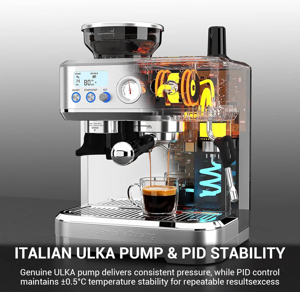 Stainless Steel Espresso Machine with Grinder