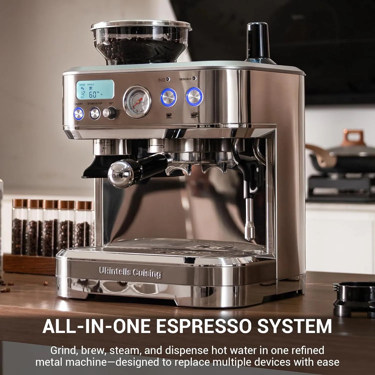 Stainless Steel Espresso Machine with Grinder